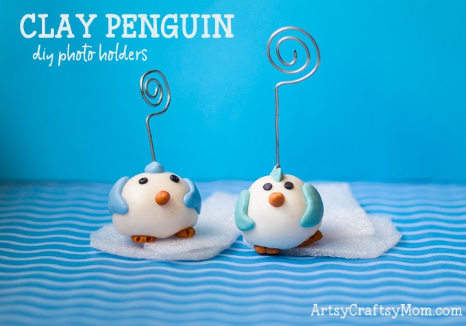 These Cute Clay Penguin Craft wire holders work great for your notes, business cards or photos. These are made with homemade cold porcelain clay that costs a fraction of what you would spend on polymer clay.