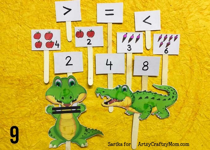 Learning Greater Than, Less Than, and Equals with Alligator Math - kids have fun with the alligator mouth representing the less than and greater than signs.