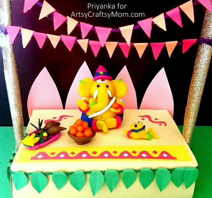 How to Make Clay Ganesha at Home - Ganesh Chaturthi Crafts and Activities to do with Kids - Make a Clay Ganesha, decorate, Ganesha's throne & umbrella, rangoli ideas, recipes, books and more