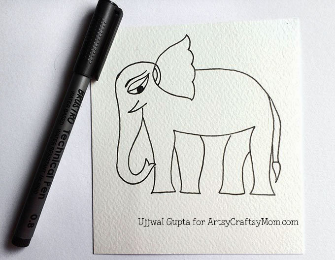 Madhubani elephant bookmark Step-2