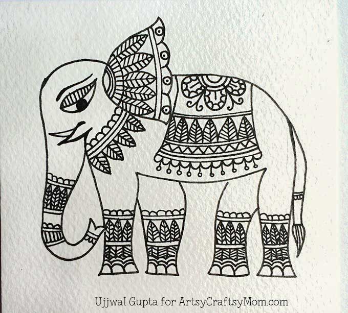 Madhubani elephant bookmark Step-4