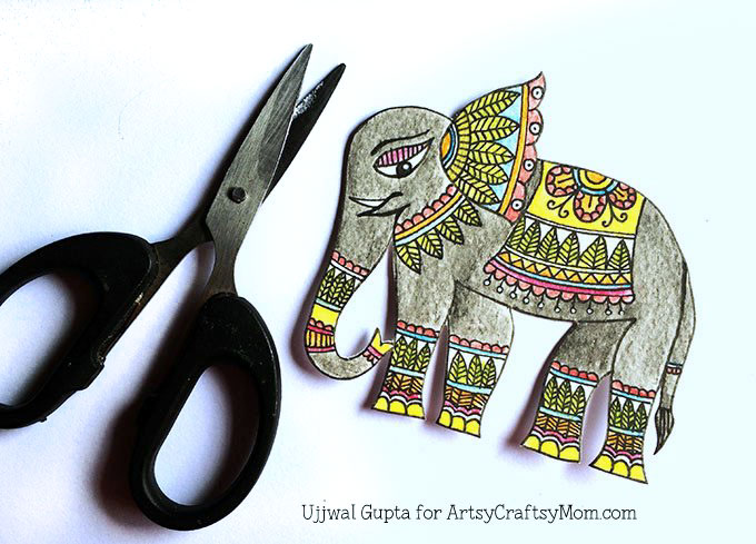 Madhubani elephant bookmark Step-6