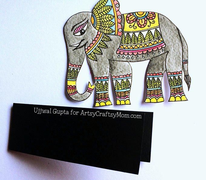 Madhubani elephant bookmark Step-7