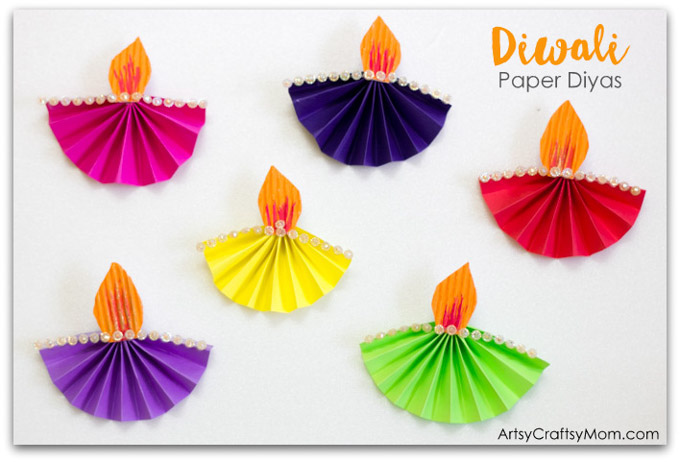 Accordion Fold Diwali Paper Diya Craft - Easy paper folding Diwali paper craft for kids that's both easy to make and functional. 