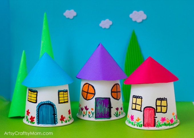 Recreate your childhood memories with this Paper Cup Miniature Village craft - Fun, Frugal and so easy to make a town paper display with young kids. 