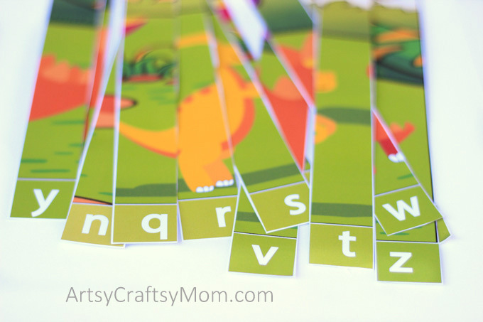 These Printable Dinosaur Alphabet Sequencing Puzzle for uppercase and lowercase are a fun & Hands-on way to teach letters and their sound to kindergartners