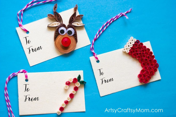 These adorable DIY Paper Quilling Christmas Gift Tags are the perfect handmade touch for your holiday presents this year! Try the reindeer, stocking or candy cane themes!