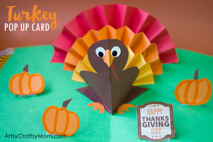 DIY Thanksgiving Turkey Pop Up Card - Here's an easy accordion fold turkey craft that pops right up to wish kids a Happy Thanksgiving Day!