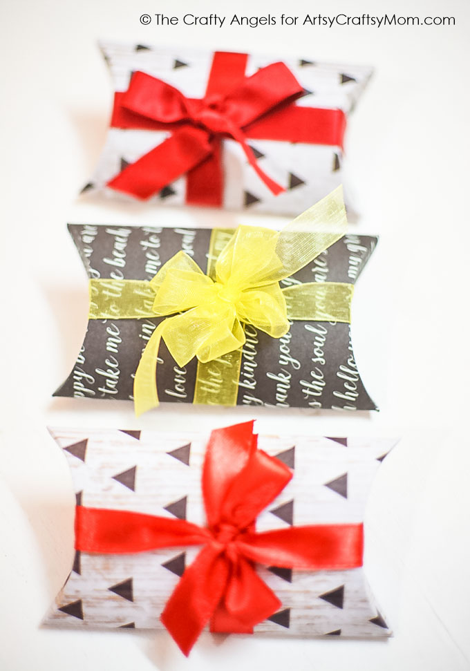 DIY Pillow Gift Box Tutorial with a free template. Pillow Boxes are a great choice for packing small things and add a touch of personality to your gifts