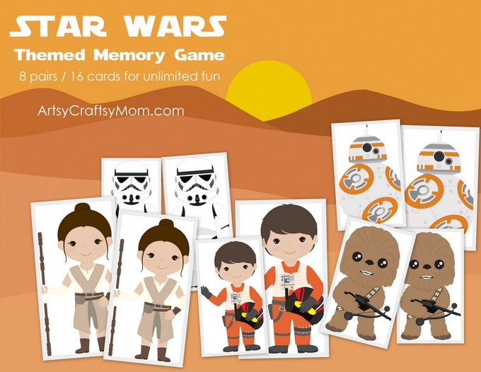 Double the excitement of watching the latest Star Wars movie with our new Star wars Themed Matching name. Has 8 characters (16 cards) and an instruction leaflet. Print, Cut & play. Bonus star wars themed backing sheet. 
