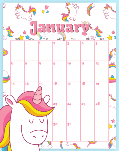 10 Free Printable Calendar Pages for Kids for 2020/2021