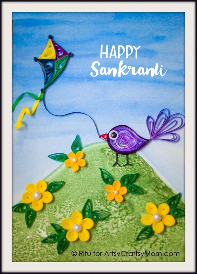 Bring back the charm of a handmade card with this DIY Quilled Sankranti Greeting Card that features a cute little bird and a colorful kite!
