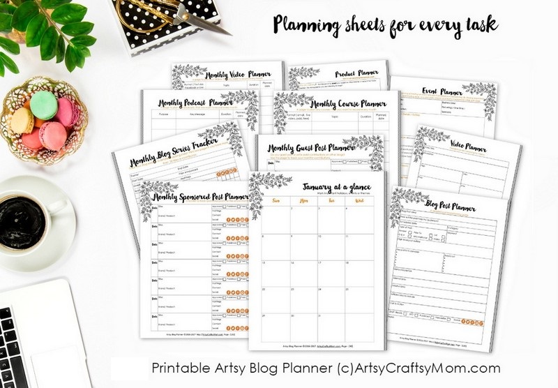 Start 2018 with a bang with the Artsy Blog Planner 2018 - Over 270 pages of checklists, daily, weekly, monthly planners, calendars + 14 full-page coloring elements to help you build a year of killer content while providing hours and hours of stress relief, mindful calm, and fun, creative expression.
