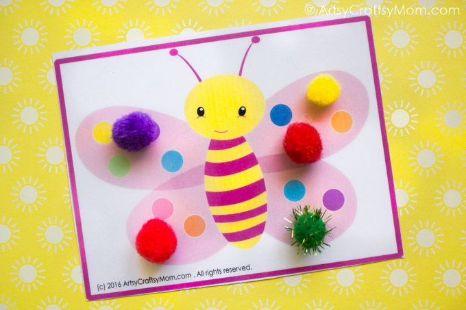 This printable Bug Theme Pom-Pom Match activity is perfect for preschoolers and young learners to develop fine motor skills & color recognition!