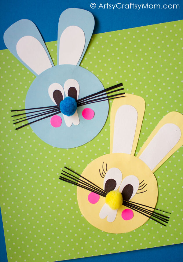 This Easy Easter Bunny Paper Craft is fun for kids of all ages. You can use the Easter Bunnies to decorate your house or classroom, as large puppets (attach a wooden spoon to the back with strong sticky tape), or as masks.