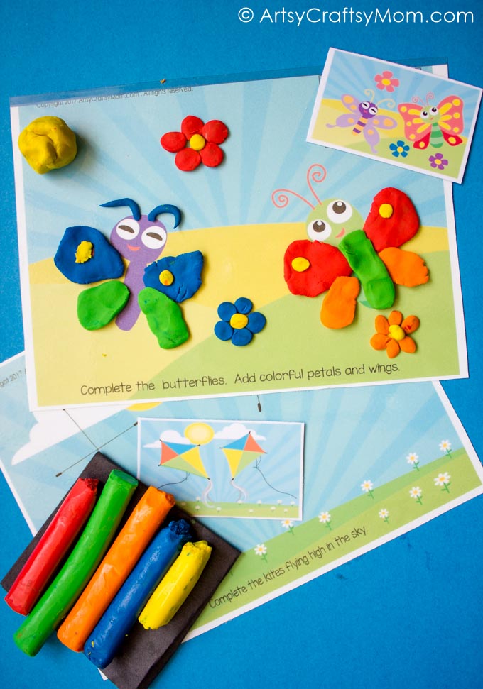 Toddlers and preschoolers will love these Spring Themed Play Dough Mats! Develop fine motor skills & improve concentration while having fun with play dough!