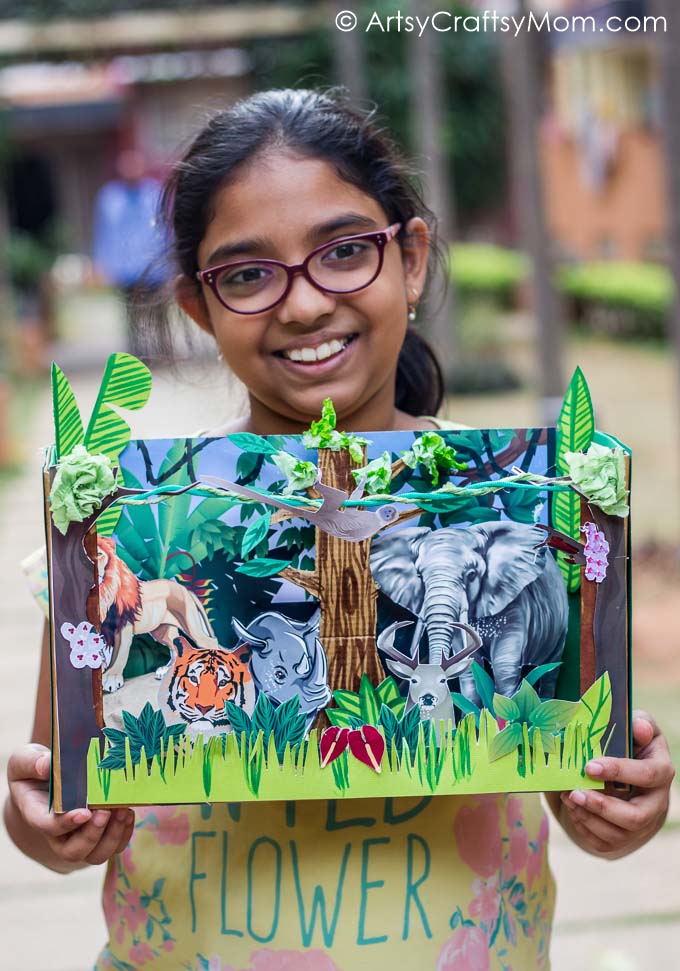 We made a 3D Forest Diorama School Project in no time with our New Epson L385 InkTank Printer! Download Free Printable Animals & Backdrop #PrintedOnEpson. Perfect for show & tell, habitat study or a science display at school