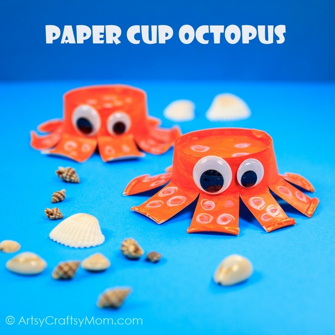 Here’s a super cute ocean animal craft for kids– paper cup octopus craft! Not only is it fun to make, but it also provides fine motor practice for little ones.