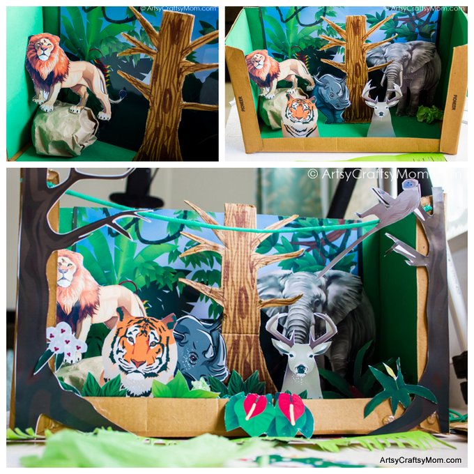 We made a 3D Forest Diorama School Project in no time with our New Epson L385 InkTank Printer! Download Free Printable Animals & Backdrop #PrintedOnEpson. Perfect for show & tell, habitat study or a science display at school