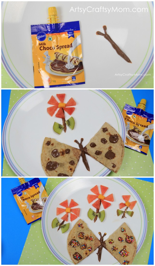 Turn a boring Roti into a Butterfly Roti Sandwich with Pillsbury Choco Spread Masti Pack. Every #Pillsbury #ChocoDoodle created means a roti enjoyed thoroughly.Now, Draw the Masti, Eat the Roti with the Pillsbury Milk Choco Spread via ArtsyCraftsyMom.com