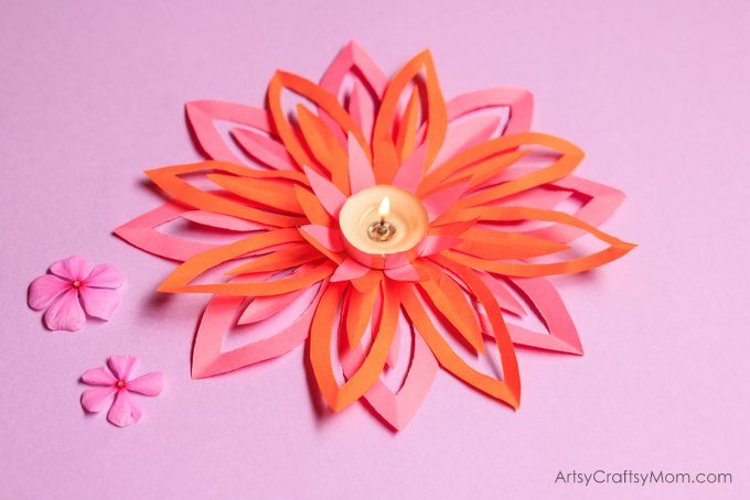 Light up your life and your home with a pretty paper lotus tealight holder - perfect Diwali decor that even the kids can make in no time!