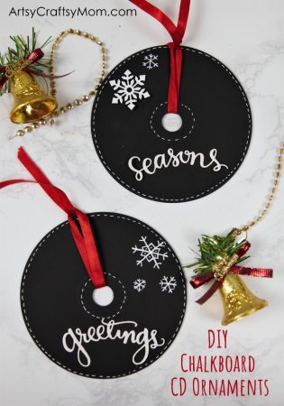 Deck up your Christmas Tree the DIY way with these pretty Chalkboard Paint CD Ornaments! Perfect to keep for yourself or to give as holiday gifts!
