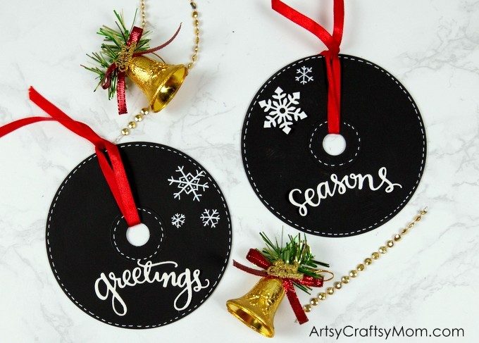 Deck up your Christmas Tree the DIY way with these pretty Chalkboard Paint CD Ornaments! Perfect to keep for yourself or to give as holiday gifts!