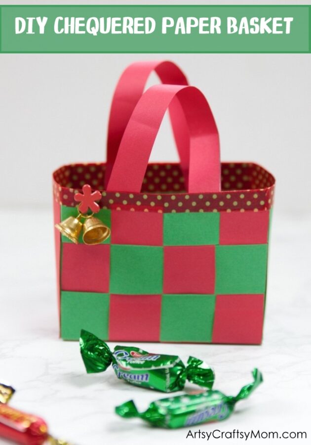 This DIY Christmas Paper Basket is the perfect craft to make and gift this holiday season! Fill it with candy, ornaments or tiny little gifts!