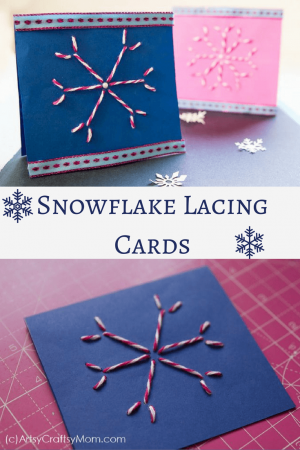 These DIY Snowflake Lacing Cards are the perfect way to give your loved ones a festive greeting, not to mention a good way to strengthen sewing skills!