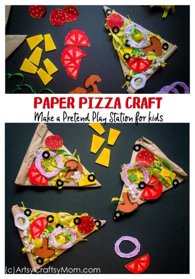 Set up your play food counter with a kiddie favorite - pizza, and make it super realistic with this incredibly detailed Paper Pizza Craft for Kids!!