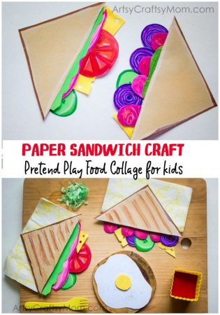 Add to your pretend play food collection with our Paper Sandwich Craft for Kids - a bright and colorful paper version of the universal kiddie favorite!
