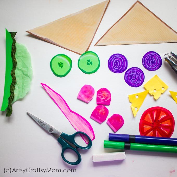 Add to your pretend play food collection with our Paper Sandwich Craft for Kids - a bright and colorful paper version of the universal kiddie favorite!