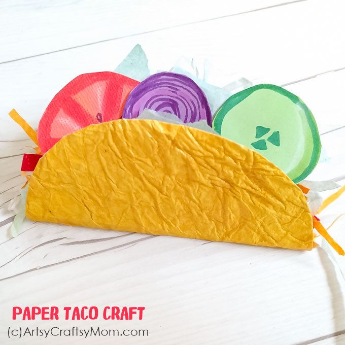 Taco Tuesday will now mean something different, with our super-colorful Paper Taco Craft for kids! Packed with beans, veggies and lots and lots of cheese!!