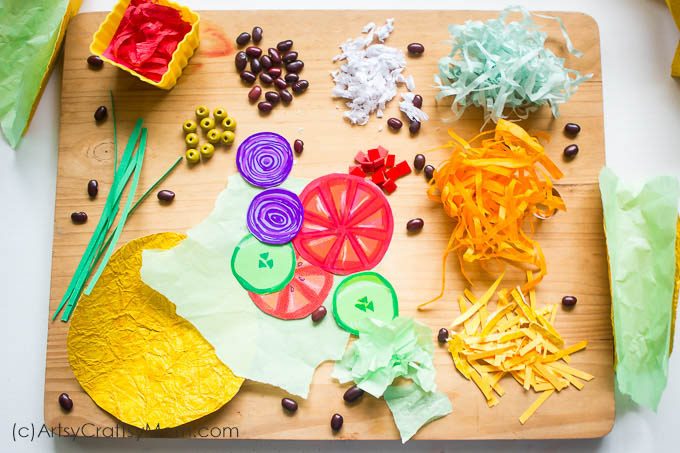 Taco Tuesday will now mean something different, with our super-colorful Paper Taco Craft for kids! Packed with beans, veggies and lots and lots of cheese!!