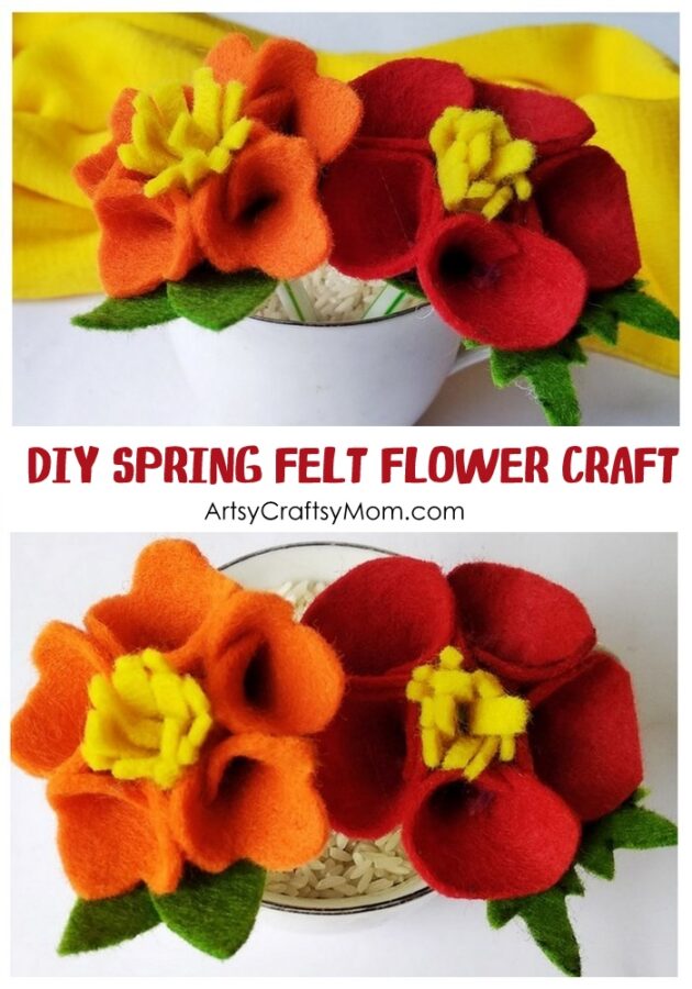 Learn how to make simple and beautiful No Sew Felt Flowers with Kids, Free Template Included. Use them as pins, or on hats and bags or as a Mother's day bouquet