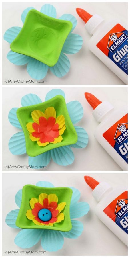 Turn trash into unbelievably beautiful blooms with this recycled egg carton flower craft! Make a bunch with cupcake liners in different colors and sizes.