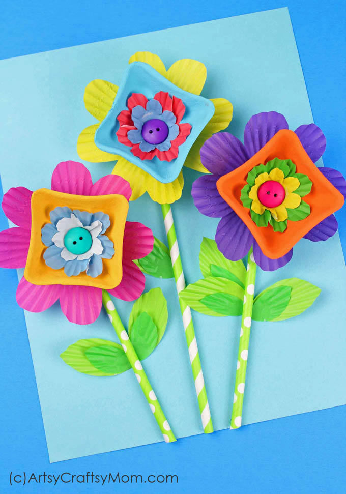 Turn trash into unbelievably beautiful blooms with this recycled egg carton flower craft! Make a bunch with cupcake liners in different colors and sizes.