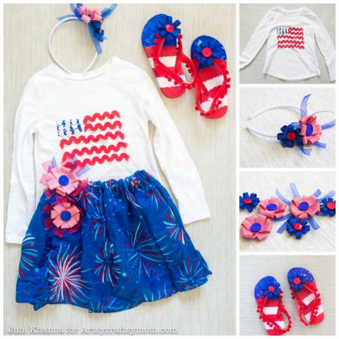 Transform stuff you already have and go all out Americana in this DIY American Flag-inspired Outfit that's perfect for a 4th of July picnic or barbecue!