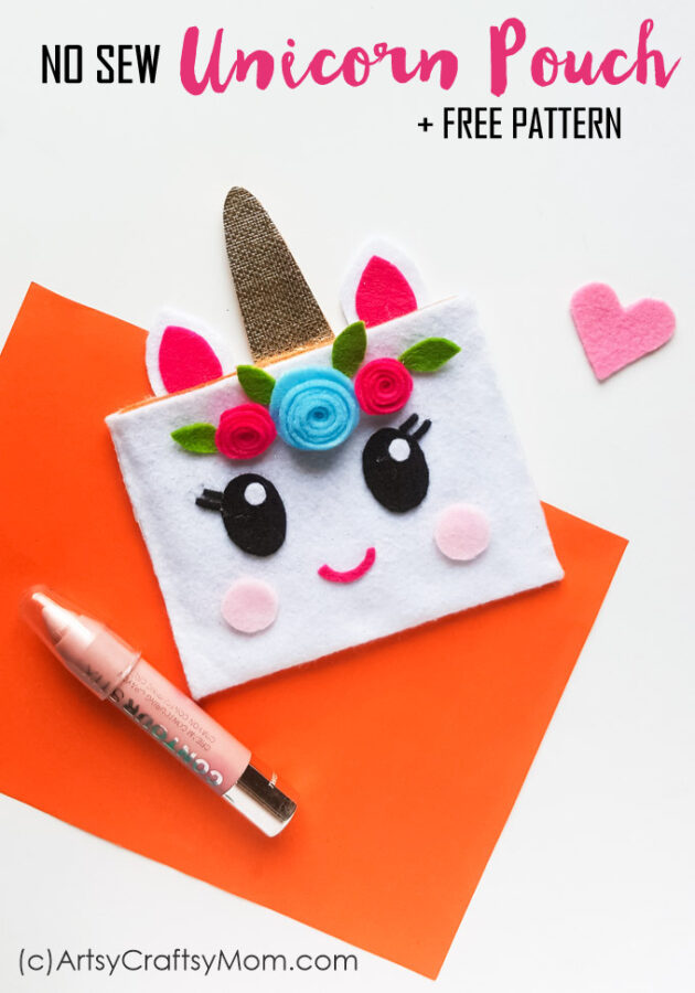 Turn heads with a pretty, no sew felt Unicorn Pouch, custom designed by you! All you need is felt and a good quality glue gun to hold everything in place!