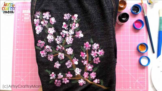 DIY Cherry Blossom Art on Jeans 8