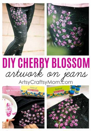 DIY Cherry Blossom Art on Jeans  - Transform a boring looking jeans into a gorgeous fashion statement that your teen can flaunt just in time for back to school.