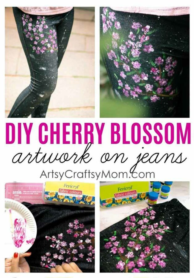 DIY Cherry Blossom Art on Jeans featured 1