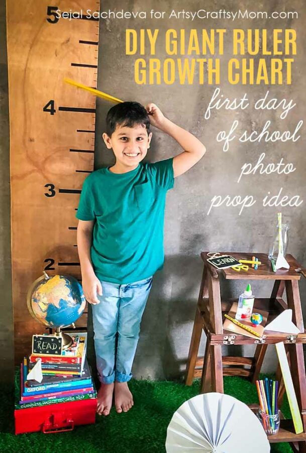 This DIY Giant Wooden Ruler Growth Chart is useful for marking your child's height as they grow. Perfect as a First Day of School Photo Prop too.