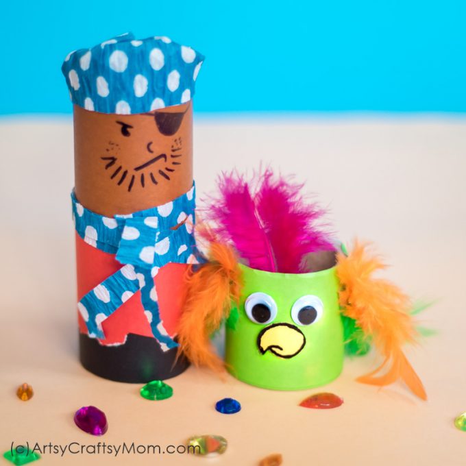 argh!!! Make this cardboard tube pirate and parrot craft and get ready for some fun adventures at sea! Perfect for imaginative or small world play.