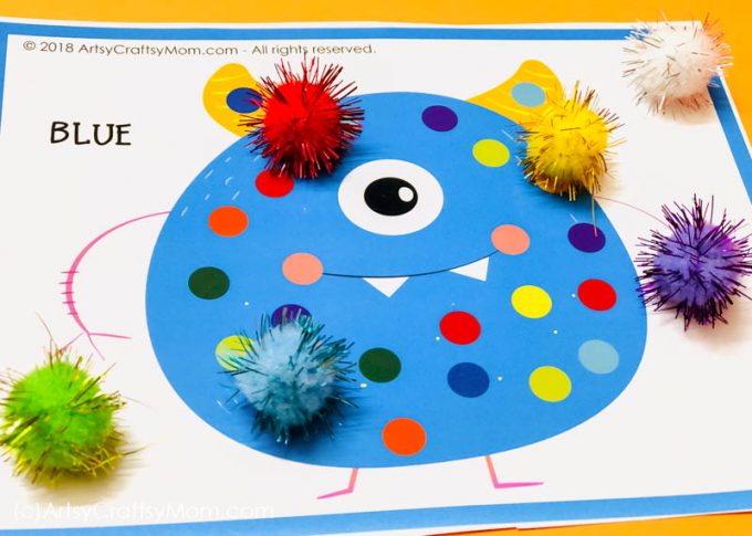 There's a lot you can do with our Printable Monster Themed Pom Pom Mats! Hone your fine motor skills and hand-eye coordination with pompoms, buttons & more!