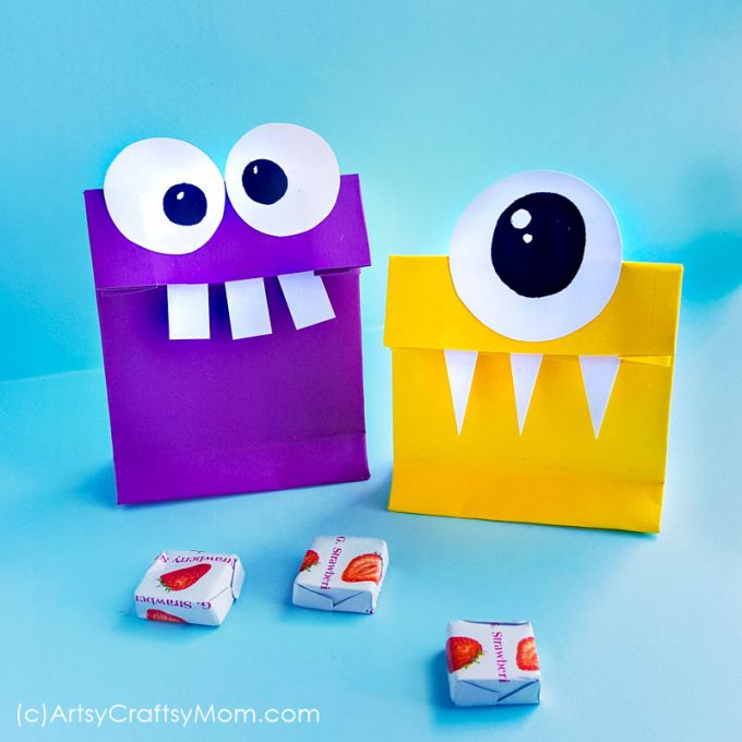 Going Trick o' Treating? Don't forget these DIY Monster Treat Bags that are perfect for Halloween! With a free template, these are super easy to make!