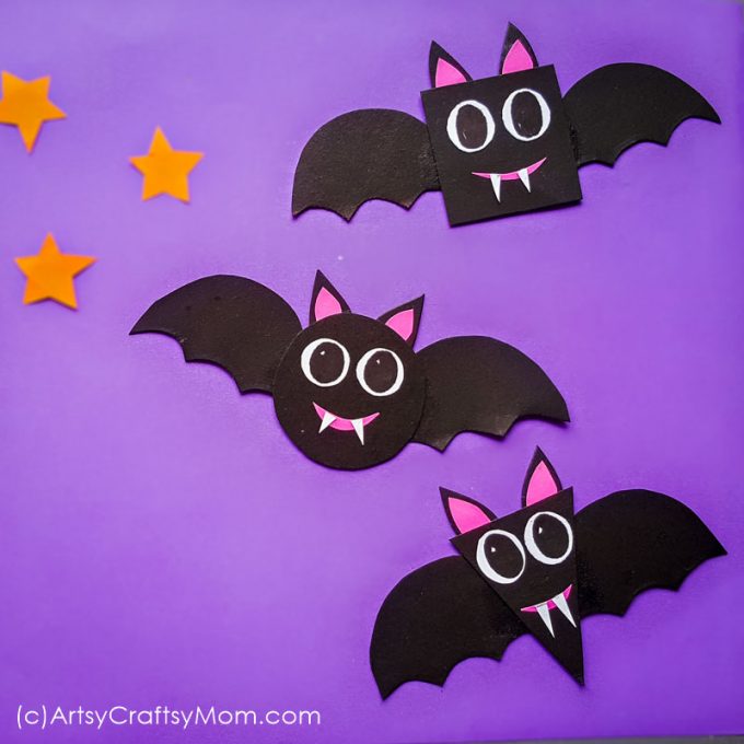 Shape Bats Halloween Paper Craft For Preschoolers+Free Template - enjoy talking about Bats, shapes while working on scissor skills too! 