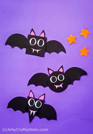 Shape Bats Halloween Paper Craft For Preschoolers+Free Template - enjoy talking about Bats, shapes while working on scissor skills too! 