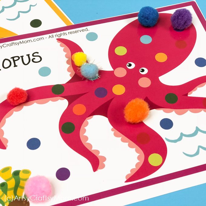 Use these Printable Ocean Themed Pom Pom Mats to help your child learn about underwater creatures, from a cute little turtle to the quirky puffer fish!