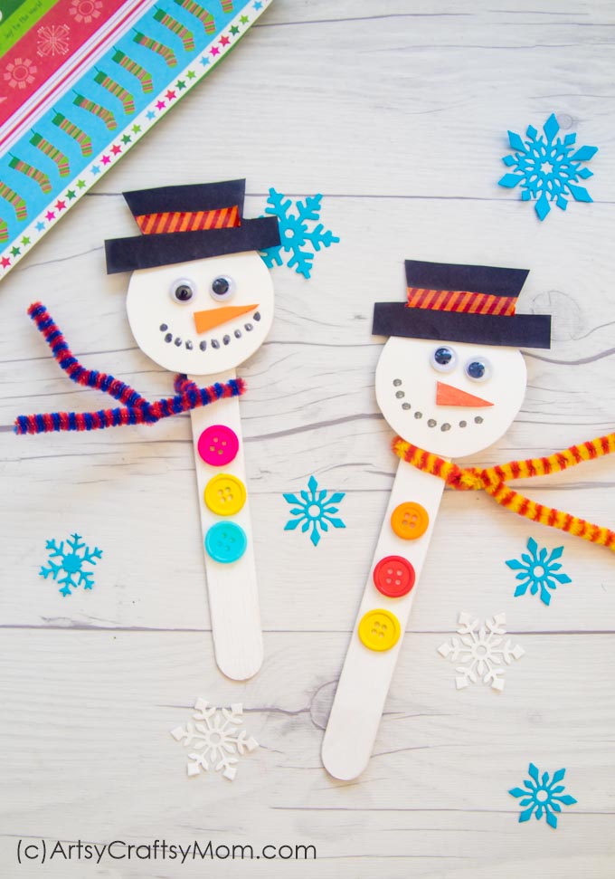 This Popsicle Stick Snowman is one of the easiest crafts you can make this Christmas! Even younger kids can assemble it themselves once the parts are ready.